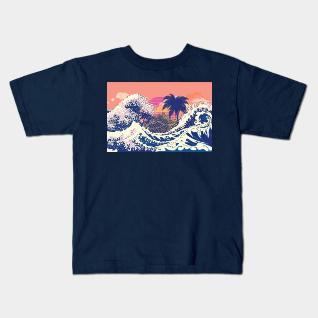 The great wave and Palms Kids T-Shirt by AnnArtshock